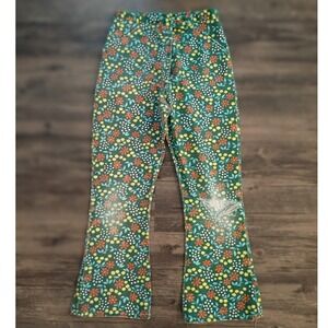 Vintage Style Green Floral Flare Leg Pants‎ High Waisted Retro 70s Ditsy Flower